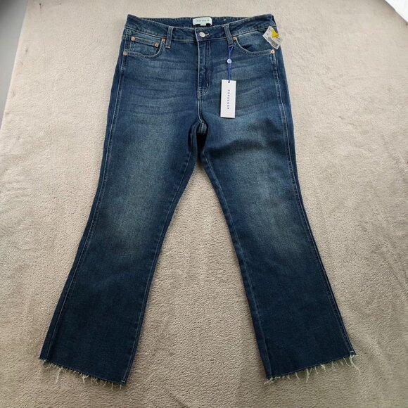 NWT Popsugar Womens Jeans Size 14 Straight Leg Frayed Hem Cotton Stretch Casual - Picture 15 of 16